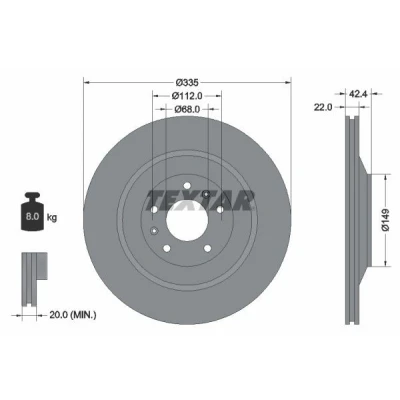 Bilde av TEXTAR PRO+ 92177005 Bremseskiver 335 22 05/07 112 utvendig ventilert belagt høy karbon uten hjulfestebolt, hjulnav AUDI: A8 D3