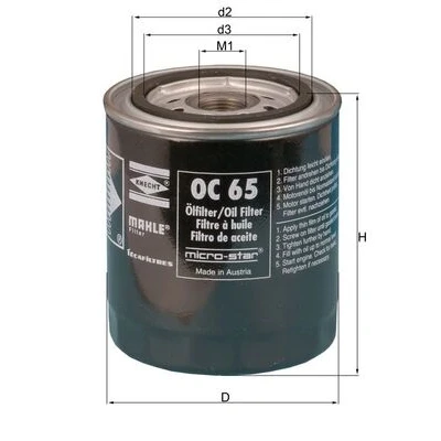 Bilde av MAHLE ORIGINAL OC 65 Oljefilter med en retursperreventil Påskruingsfilter FORD: Sierra Mk1 Hatchback, Granada, Mk2 Hatchback