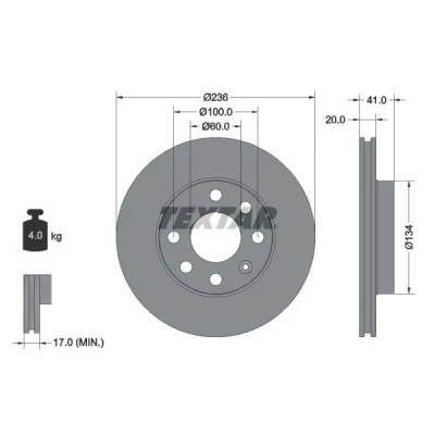 Bilde av TEXTAR PRO 92029603 Bremseskiver 236 20 04/07 100 innvendig ventilert belagt uten hjulfestebolt, hjulnav OPEL: Vectra A Sedan, Corsa B Hatchback