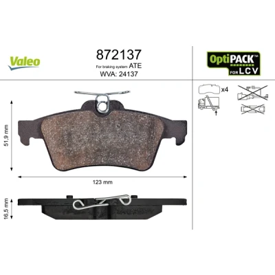 Bilde av VALEO 872137 Bremseklosser bakaksel ekskl. slitasjevarselkontakt uten sikringsskruesett, for vanskelige bruksforhold FORD: Transit Connect Mk1 Van