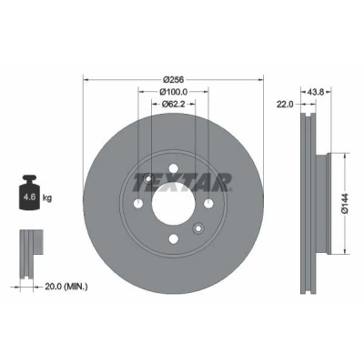 Bilde av TEXTAR PRO 92237903 Bremseskiver 256 22 04/06 100 innvendig ventilert belagt uten hjulfestebolt, hjulnav KIA: Rio 3, Picanto II, 4