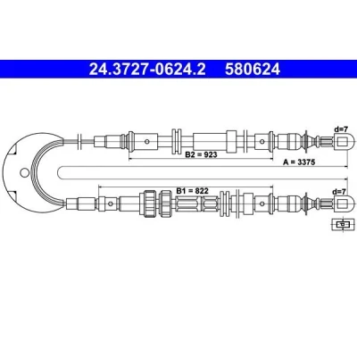 Bilde av ATE 24.3727 0624.2 Bremsekabel 3375 FORD: Sierra Mk2 Hatchback, Sedan, Mk1 Hatchback