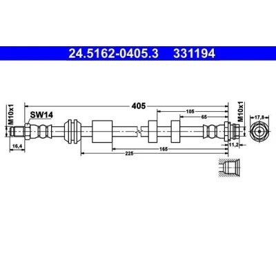 Bilde av ATE 24.5162 0405.3 Bremseslange 405 M10x1 VOLVO: XC70 II Stasjonsvogn, V60 I