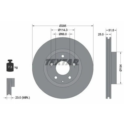 Bilde av TEXTAR PRO 92267603 Bremseskiver 295 25 05/06 114,3 innvendig ventilert belagt uten hjullager, hjulfestebolt, hjulnav MAZDA: 3 Hatchback
