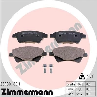 Bilde av ZIMMERMANN 23930.180.1 Bremseklosser med skruer Bildet viser leveranseinnholdet RENAULT: Kangoo I, SCENIC 2, MEGANE 2 Kombi
