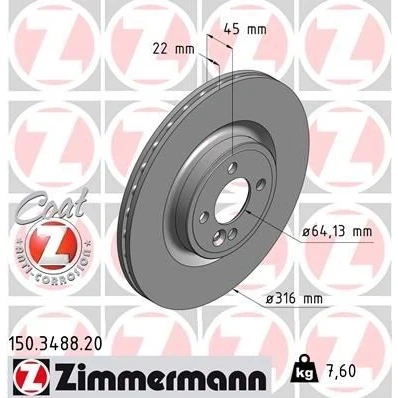Bilde av ZIMMERMANN COAT Z 150.3488.20 Bremseskiver 316 22 5/4 4 100 innvendig ventilert belagt høy karbon MINI: Hatchback, Clubman, Cabrio