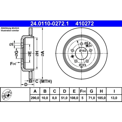 Bilde av ATE 24.0110 0272.1 Bremseskiver 290,0 10,0 5 108,0 fullt ut PEUGEOT: 607 Sedan