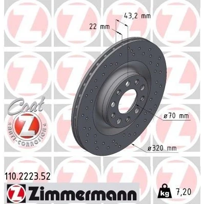 Bilde av ZIMMERMANN SPORT COAT Z 110.2223.52 Bremseskiver 320 22 10/5 5 110 innvendig ventilert, hullet belagt ALFA ROMEO: Giulia Sedan
