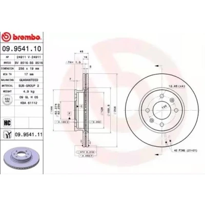 Bilde av BREMBO COATED DISC LINE 09.9541.11 Bremseskiver 256 19 4 innvendig ventilert belagt HYUNDAI: Getz