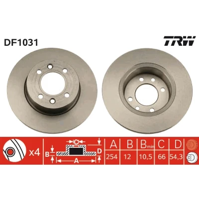 Bilde av TRW DF1031 Bremseskiver 254 12 4 100 fullt ut spraylakkert