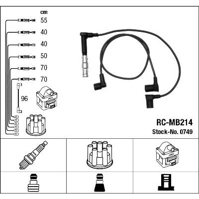 Bilde av NGK 0749 Pluggledninger 7 MERCEDES BENZ: W124 Stasjonsvogn, SL Cabrio, Sedan