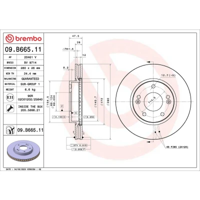 Bilde av BREMBO Bremseskive 280mm 26mm 5 innvendig ventilert belagt 09.B665.11 517121M000,517121X100 Bremseskiver, Skivebremser