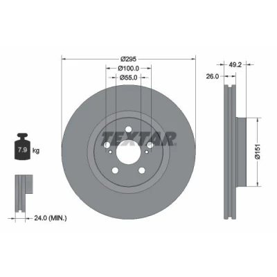 Bilde av TEXTAR PRO 92135603 Bremseskiver 295 26 05/07 100 innvendig ventilert belagt uten hjulfestebolt, hjulnav TOYOTA: Avensis II Station Wagon