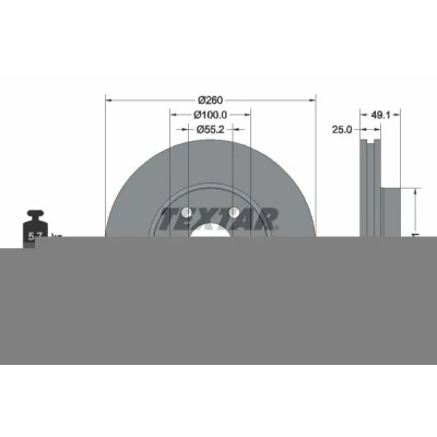 Bilde av TEXTAR PRO 92096903 Bremseskiver 260 25 05/07 100 innvendig ventilert belagt uten hjulfestebolt, hjulnav TOYOTA: Avensis I Stasjonsvogn