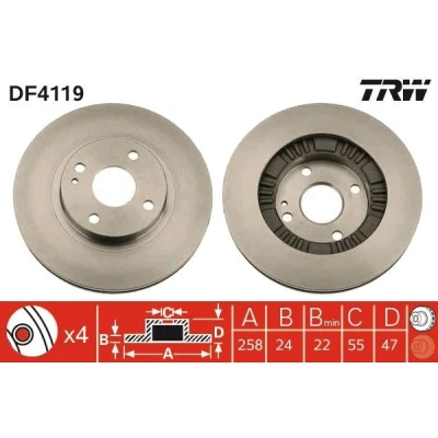 Bilde av TRW DF4119 Bremseskiver 258 23 4 100 ventilert spraylakkert MAZDA: FAMILIA 5, 323 F 6