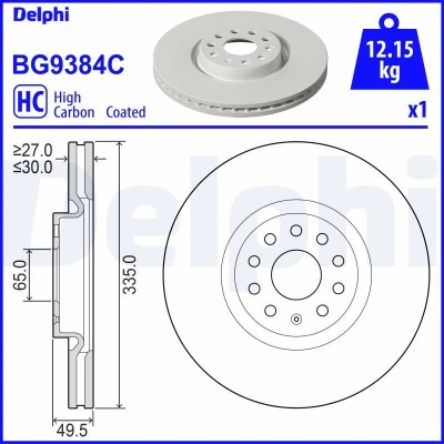 Bilde av DELPHI Bremseskive 30mm 5 ventilert belagt høy karbon BG9384C 3QF615301,3QF615301C,3QF615301F Bremseskiver, Skivebremser