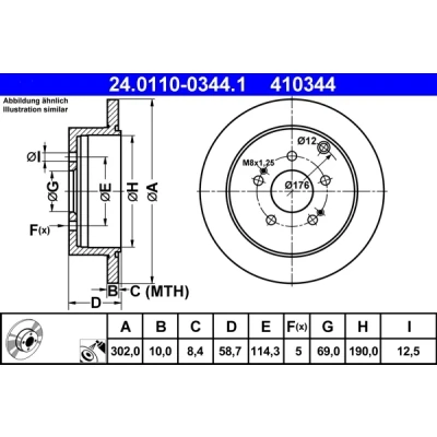 Bilde av ATE 24.0110 0344.1 Bremseskiver 302,0 10,0 5 114,3 fullt ut belagt MITSUBISHI: Grandis