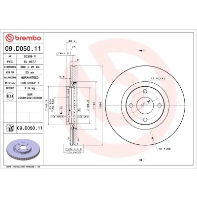 Bilde av BREMBO 09.D050.11 Bremseskiver 300 25 4 innvendig ventilert belagt FORD: Ecosport Mk2
