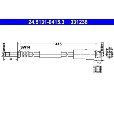 Bilde av ATE 24.5131 0415.3 Bremseslange 415 M10x1 MERCEDES BENZ: Sprinter 5 T Van, Flatvogn lastebil/Chassis, VOLKSWAGEN: Crafter 30 35 Minibuss