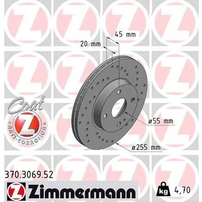 Bilde av ZIMMERMANN SPORT COAT Z 370.3069.52 Bremseskiver 255 20 5/4 4 100 innvendig ventilert, hullet belagt MAZDA: MX 5 I, 2