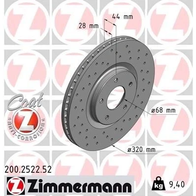 Bilde av ZIMMERMANN SPORT COAT Z 200.2522.52 Bremseskiver 320 28 5/5 5 114 innvendig ventilert, hullet belagt NISSAN: Qashqai / Qashqai+2 I, Juke