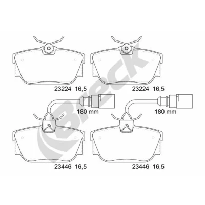 Bilde av BRECK 23446 00 702 10 Bremseklosser inkl. slitasjevarselkontakt, med integrert slitasjesensor tilbehør VOLKSWAGEN: TRANSPORTER 4 Bus
