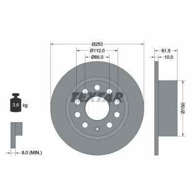 Bilde av TEXTAR 92306603 Bremseskiver 253 10 05/10 112 fullt ut belagt uten hjulfestebolt, hjulnav SKODA: Octavia 3 Combi