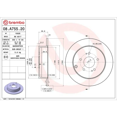 Bilde av BREMBO 08.A755.20 Bremseskiver 302 10 5 fullt ut MITSUBISHI: Grandis