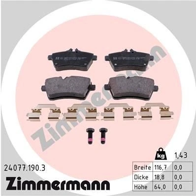 Bilde av ZIMMERMANN 24077.190.3 Bremseklosser med skruer Bildet viser leveranseinnholdet, fjær MERCEDES BENZ: A Klasse