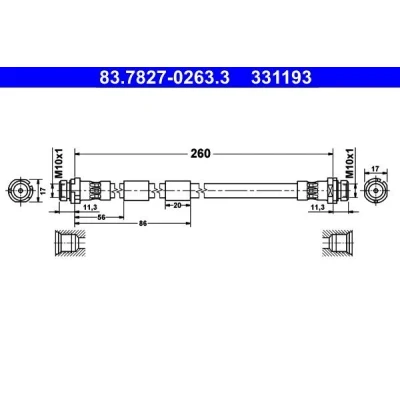 Bilde av ATE 83.7827 0263.3 Bremseslange 260 FORD: FIESTA 6