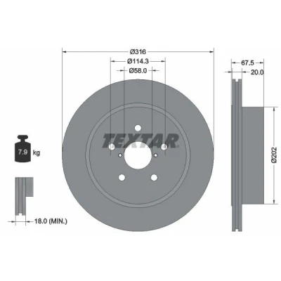 Bilde av TEXTAR PRO 92227803 Bremseskiver 316 20 05/07 114,3 innvendig ventilert belagt uten hjulfestebolt, hjulnav SUBARU: Impreza II Sedan