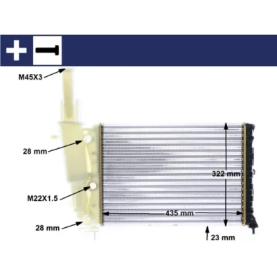 Bilde av MAHLE ORIGINAL CR 351 000S Radiator for kjøretøy uten luftkondisjonering 435 322 34 med skrue Kjøleribber satt sammen mekanisk