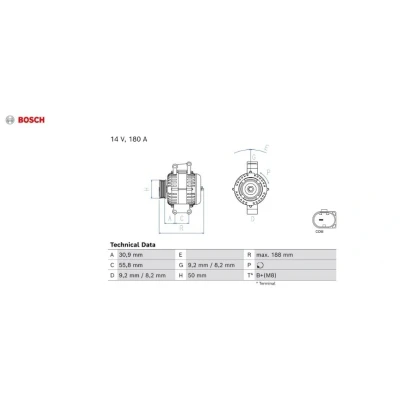 Bilde av BOSCH 0 986 084 980 Dynamo 14V 200A MERCEDES BENZ: Sprinter 3.5 T Van, Vito 5 Van
