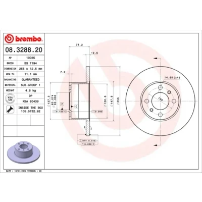Bilde av BREMBO 08.3288.20 Bremseskiver 255 12,5 4 fullt ut med skruer BMW: 3 Sedan