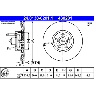 Bilde av ATE 24.0130 0201.1 Bremseskiver 334,0 30,0 5 114,3 ventilert belagt LEXUS: IS 2, 3, GS III