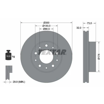 Bilde av TEXTAR PRO 92157303 Bremseskiver 300 32 05/10 130 innvendig ventilert belagt uten hjulfestebolt, hjulnav