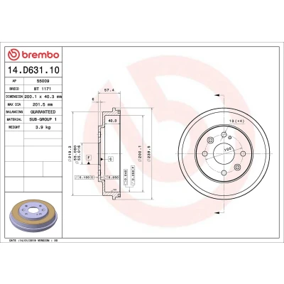 Bilde av BREMBO 14.D631.10 Bremsetrommel 200,1 MAZDA: 323 F 6