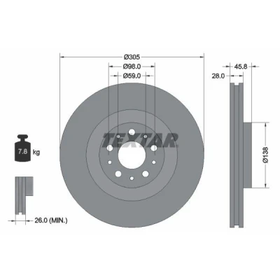 Bilde av TEXTAR PRO 92237603 Bremseskiver 305 28 05/10 98 innvendig ventilert belagt uten hjulfestebolt, hjulnav FIAT: Doblo II Varebil / Stasjonsvogn