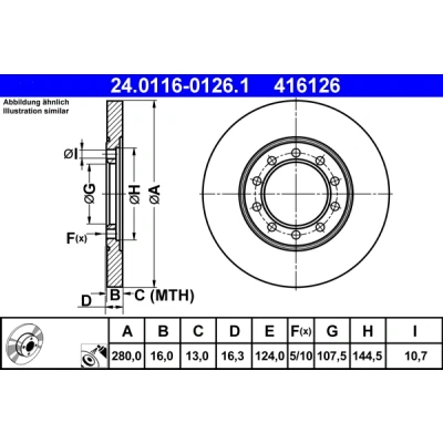 Bilde av ATE 24.0116 0126.1 Bremseskiver 280,0 16,0 5 124,0 fullt ut belagt FORD: Transit Mk6 Van, Minibuss, Flatvogn lastebil/Chassis