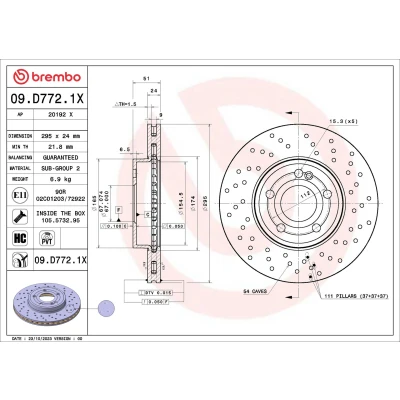 Bilde av BREMBO Bremseskive MERCEDES BENZ: A Klasse, CLA Coupé 295mm 24mm 5 perforert / ventilert belagt høy karbon 09.D772.1X Bremseskiver, Skivebremser
