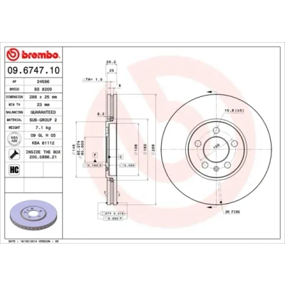 Bilde av BREMBO 09.6747.10 Bremseskiver 288 25 5 innvendig ventilert med skruer VOLKSWAGEN: GOLF 3, Passat B3/B4 Stasjonsvogn