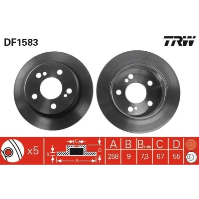 Bilde av TRW DF1583 Bremseskiver 258 9 5 112 fullt ut spraylakkert høy karbon MERCEDES BENZ: W124 Sedan, E Klasse T modell, Stasjonsvogn