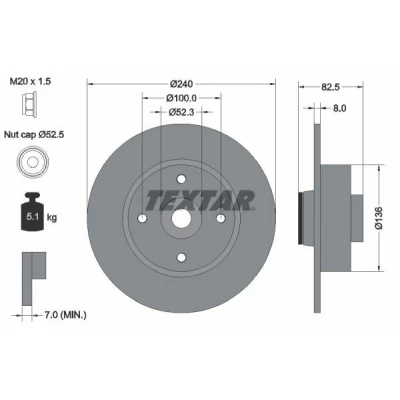 Bilde av TEXTAR PRO 92154403 Bremseskiver 240 8 04/04 100 fullt ut belagt med integrert magnetisk senorring, hjullager, uten hjulfestebolt RENAULT: CLIO 3