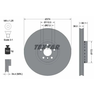 Bilde av TEXTAR bremseskive BMW: 5 Sedan, Touring, X5 36mm 05/06 112mm innvendig ventilert, todelt belagt høy karbon 92290225 34106875284,6875284