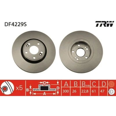 Bilde av TRW DF4229S Bremseskiver 300 26 5 108 ventilert spraylakkert RENAULT: LAGUNA 2 Grandtour