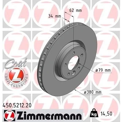Bilde av ZIMMERMANN COAT Z 450.5212.20 Bremseskiver 380 34 6/5 5 120 innvendig ventilert belagt høy karbon LAND ROVER: Range Rover Sport, 4