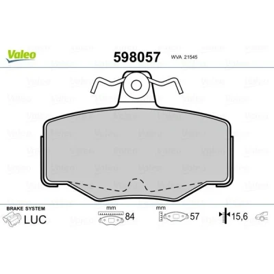 Bilde av VALEO 598057 Bremseklosser bakaksel ekskl. slitasjevarselkontakt med antihyle blikk NISSAN: Almera II Hatchback, Primera Hatchback