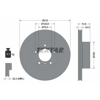 Bilde av TEXTAR PRO+ 92176105 Bremseskiver 312 24 05/06 120 innvendig ventilert belagt høy karbon uten hjulfestebolt, hjulnav BMW: 3 Sedan, Touring, X1