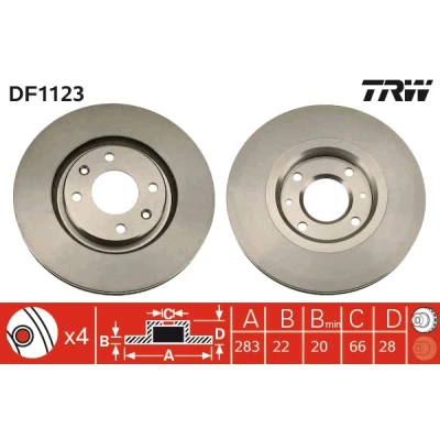 Bilde av TRW DF1123 Bremseskiver 283 22 4 108 ventilert spraylakkert CITROËN: ZX Hatchback, PEUGEOT: 306 Hatchback