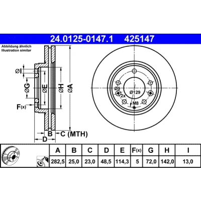 Bilde av ATE 24.0125 0147.1 Bremseskiver 282,5 25,0 5 114,3 ventilert belagt MAZDA: 6 Stasjonsvogn, Sedan, Hatchback